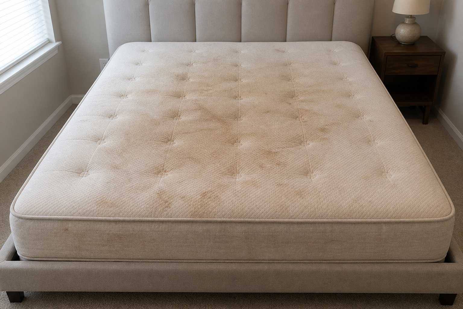 Stained mattress before professional cleaning