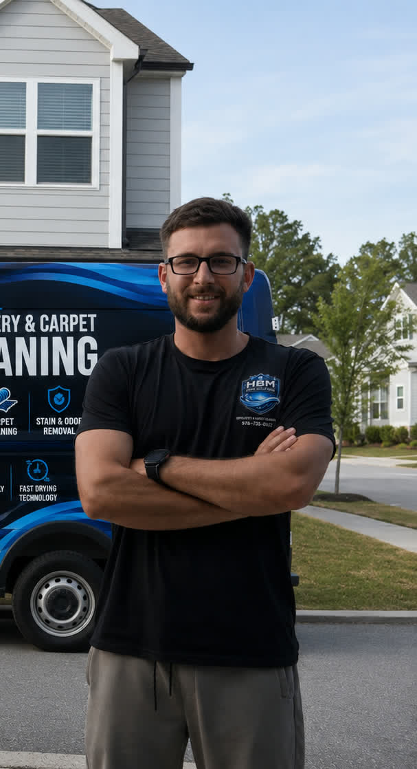 Henry, founder of HBM Home Solutions, in front of the HBM service van